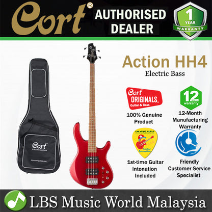 Cort Action HH4 4 String Double Cutaway Bolt On Meranti Bloody Red Metallic Electric Bass Guitar
