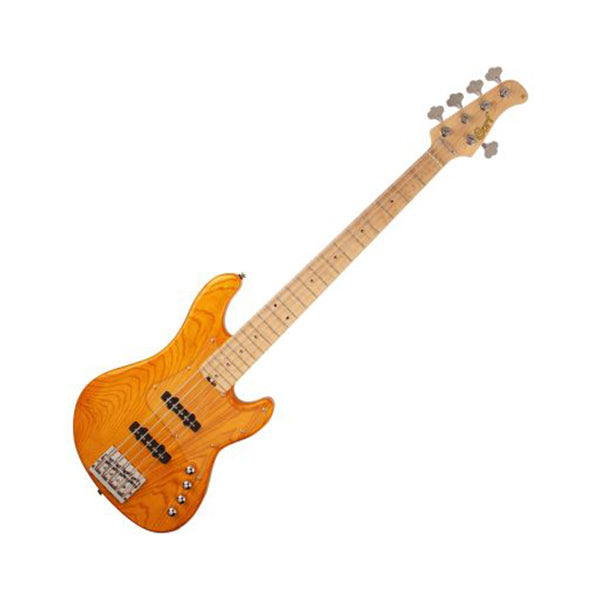 Cort GB75JJ 5 String Double Cutaway Bolt On Swamp Ash Electric Bass Guitar Amber (GB75 JJ)