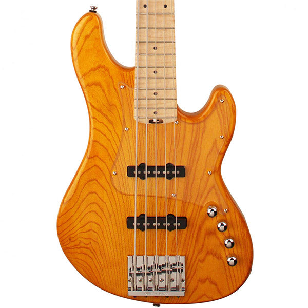 Cort GB75JJ 5 String Double Cutaway Bolt On Swamp Ash Electric Bass Guitar Amber (GB75 JJ)