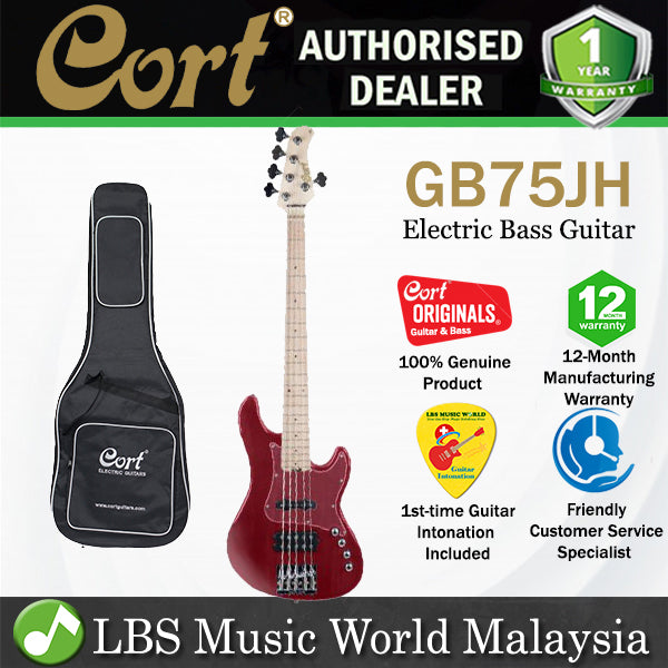Cort GB75JH 5 String Double Cutaway Bolt On Swamp Ash Electric Bass Guitar Trans Red (GB75 JH)