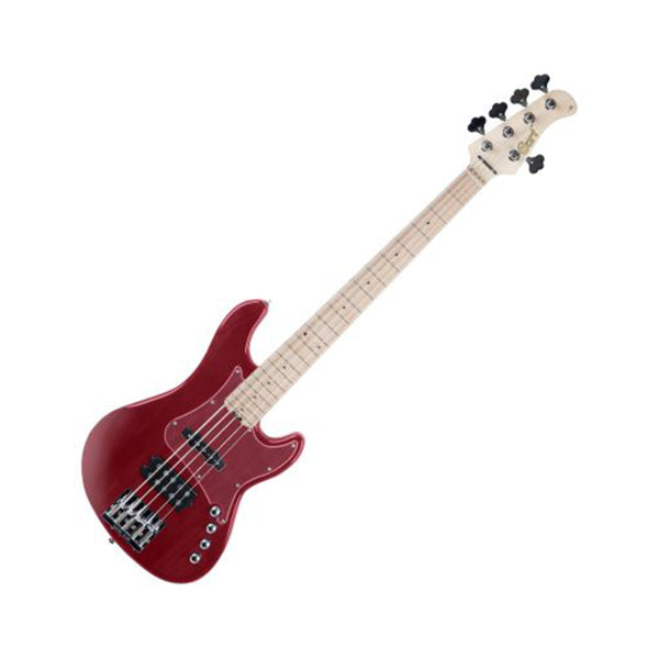 Cort GB75JH 5 String Double Cutaway Bolt On Swamp Ash Electric Bass Guitar Trans Red (GB75 JH)
