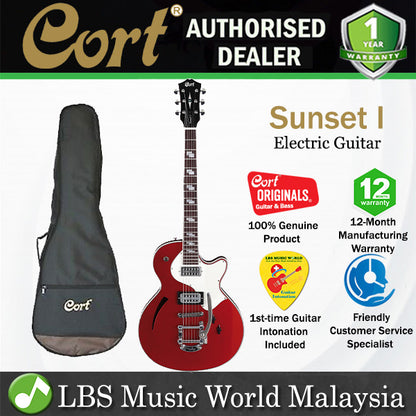 Cort Sunset I Single Cutaway Chambered Mahogany Maple Top HHS Pickup Electric Guitar Candy Apple Red