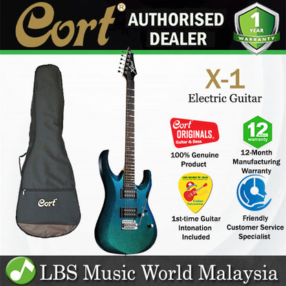 [Discontinued] Cort X-1 Double Cutaway Bolt On Powersound HH Pickup Blue Chameleon Electric Guitar (X1 X 1)