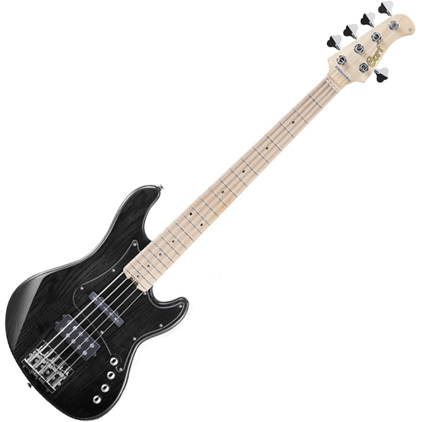 Cort GB75JH 5 String Double Cutaway Bolt On Swamp Ash Electric Bass Guitar Trans Black (GB75 JH)