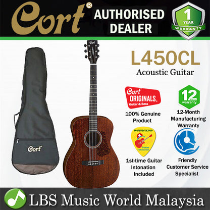 Cort L450CL Concert Solid African Mahogany Acoustic Guitar with Pickup (L450 CL)