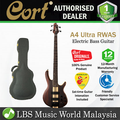 Cort A4 Ultra RWAS 4 String Double Cutaway Neck Thru Rosewood Electric Bass Guitar with Case