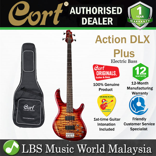 Cort Action DLX Plus 4 String Double Cutaway Bolt On Poplar Body Cherry Red Electric Bass Guitar