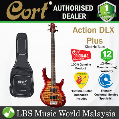 Cort Action DLX Plus 4 String Double Cutaway Bolt On Poplar Body Cherry Red Electric Bass Guitar