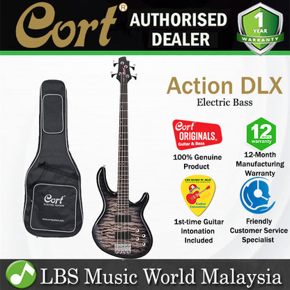 Cort Action DLX Plus 4 String Double Cutaway Bolt On Poplar Faded Grey Burst Electric Bass Guitar