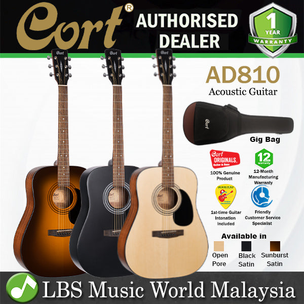 Cort AD810 Dreadnought Spruce Top Acoustic Guitar with Bag - Natural, Black & Sunburst (AD 810)