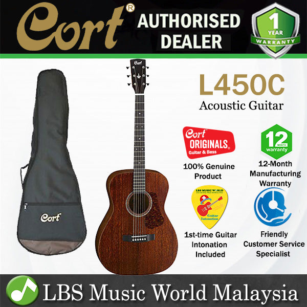 Cort L450C Concert Solid African Mahogany Acoustic Guitar with Bag (L450 C)