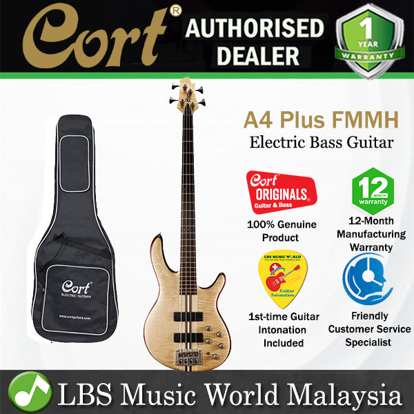 Cort A4 Plus FMMH 4 String Double Cutaway Neck Thru Maple Top Electric Bass Guitar
