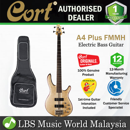 Cort A4 Plus FMMH 4 String Double Cutaway Neck Thru Maple Top Electric Bass Guitar