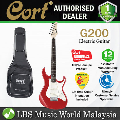 Cort G200 Double Cutaway Bolt On Basswood Powersound Single Coil Scarlet Red Electric Guitar (G 200)