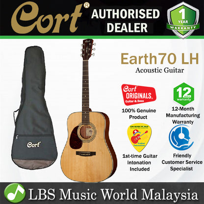 Cort Earth70 LH Dreadnought Solid spruce Top Left Handed Acoustic Guitar with Bag (Earth70LH)