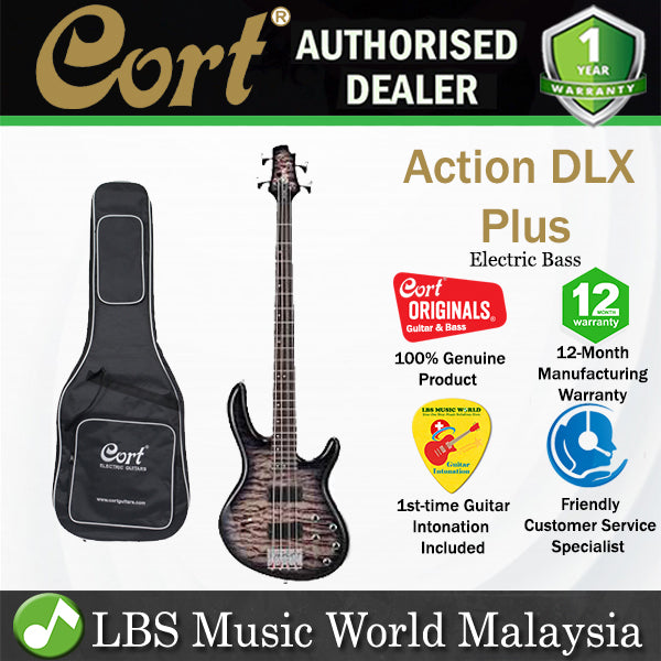 Cort Action DLX Plus 4 String Double Cutaway Bolt On Poplar Body Faded Grey Electric Bass Guitar