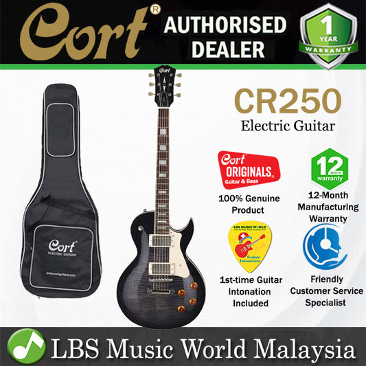 Cort CR250 Cutaway Mahogany Maple Top HH Pickup Trans Black Electric Guitar (CR 250)