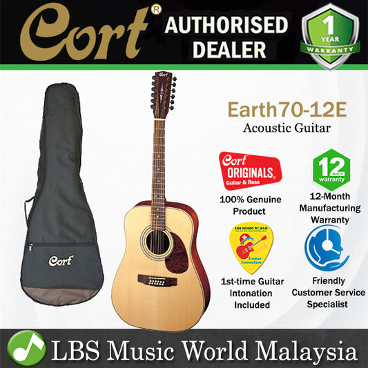 Cort Earth70-12E Dreadnought Solid Spruce Top Acoustic Guitar with Pickup (Earth7012E Earth70 12E)