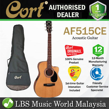 Cort AF515CE Cutaway Venetian Concert Spruce Top Acoustic Guitar with Pickup Open Pore (AF 515CE)