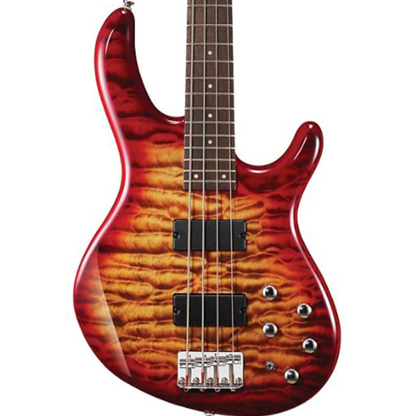 Cort Action DLX Plus 4 String Double Cutaway Bolt On Poplar Cherry Red Electric Bass Guitar