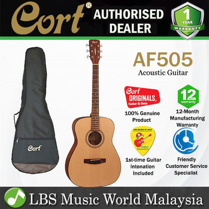Cort AF505 Concert Spruce Top Acoustic Guitar with Bag Open Pore (AF 505)