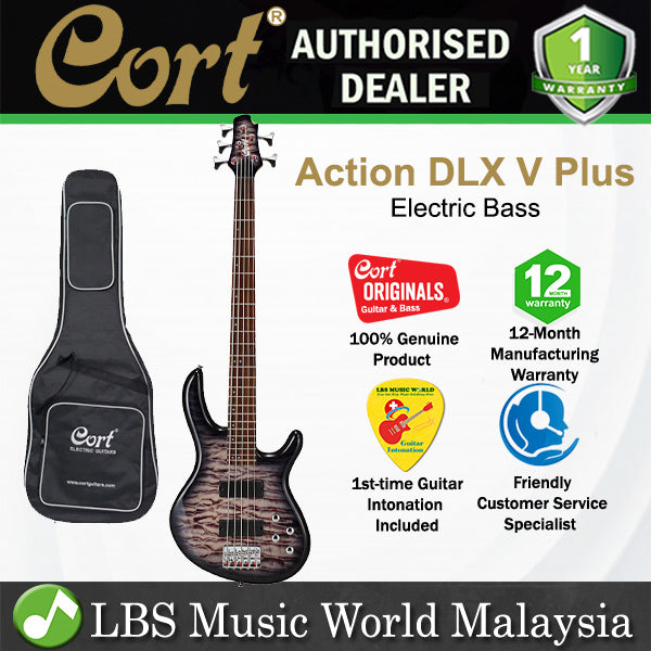 Cort Action DLX V Plus 5 String Double Cutaway Bolt On Poplar Electric Bass Guitar - Faded Grey Burst