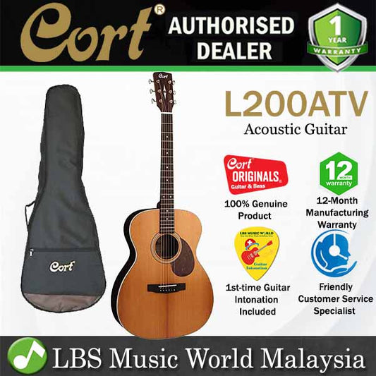 Cort L200ATV OM Torrefied Solid Sitka Spruce Top Acoustic Guitar with Bag (L200 ATV)