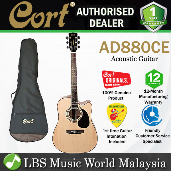 Cort AD880CE Dreadnought Cutaway Spruce Top Acoustic Guitar with Pickup Natural Satin (AD 880CE)