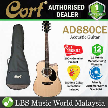Cort AD880CE Dreadnought Cutaway Spruce Top Acoustic Guitar with Pickup Natural Satin (AD 880CE)