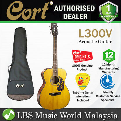 Cort L300V OM Solid Adirondack Spruce Top Acoustic Guitar with Bag (L300 V)