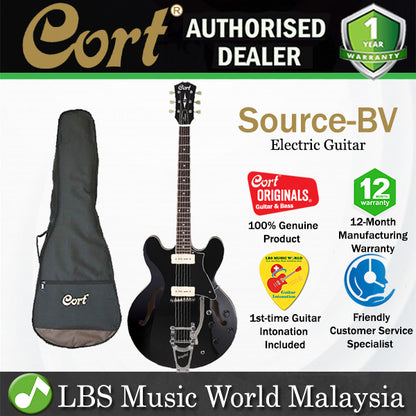 Cort Source-BV Set In Semi Hollow Cutaway Maple Top Electric Guitar Black with Bag (Source BV)