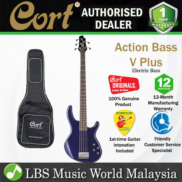 Cort Action Bass V Plus 5 String Double Cutaway Bolt On Poplar Blue Electric Bass Guitar