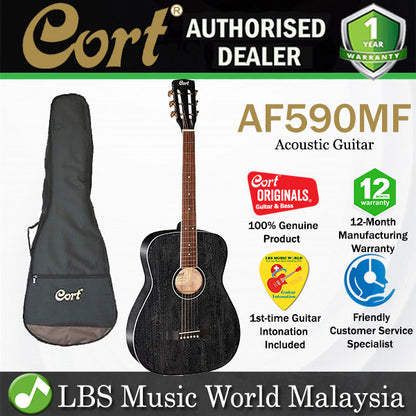 Cort AF590MF Concert African Mahogany Black Open Pore Acoustic Guitar with Pickup (AF 590MF)