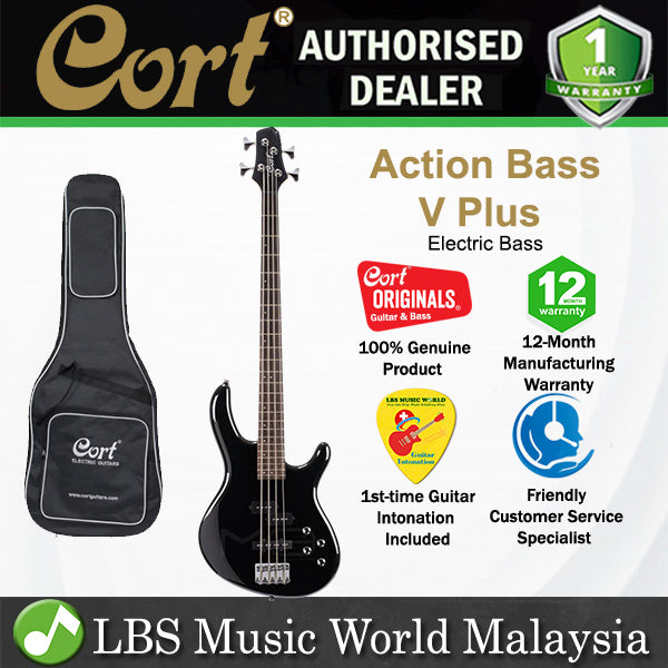 Cort Action Bass V Plus 4 String Double Cutaway Bolt On Poplar Black Electric Bass Guitar
