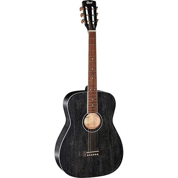 Cort AF590MF Concert African Mahogany Black Open Pore Acoustic Guitar with Pickup (AF 590MF)