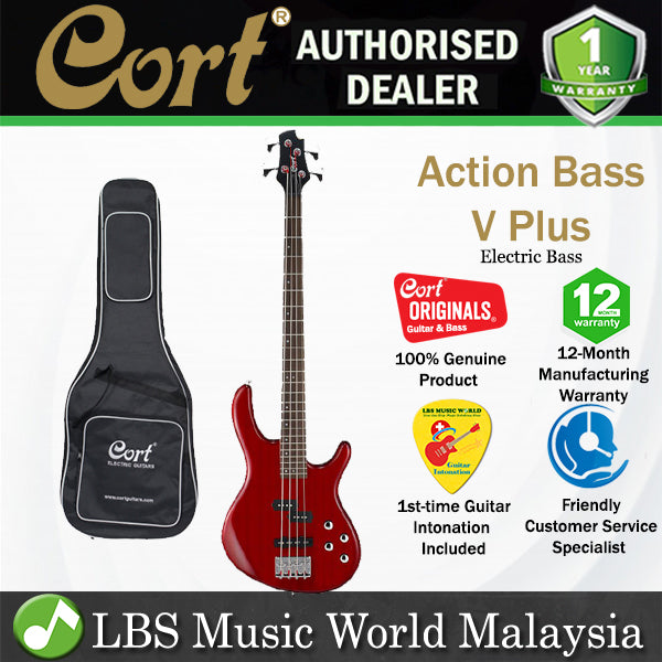 Cort Action Bass V Plus 4 String Double Cutaway Bolt On Poplar Red Electric Bass Guitar