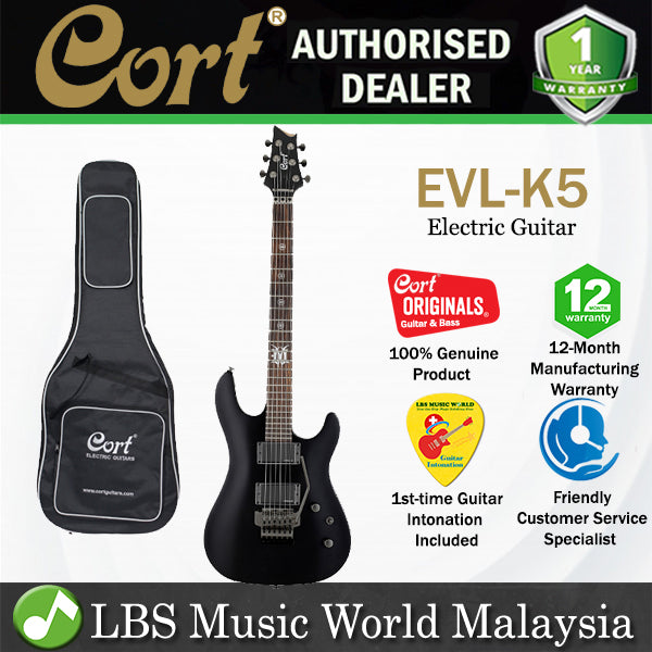 Cort EVL-K5 Double Cutaway Bolt On Mahogany HH Pickup Electric Guitar Black (EVLK5 EVL K5)