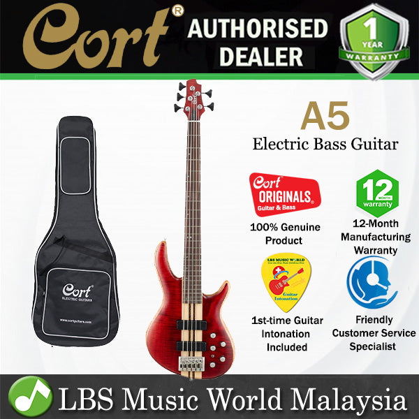 Cort A5 5 String Double Cutaway Neck Thru Figured Maple Top Open Pore Electric Bass Guitar (A 5)