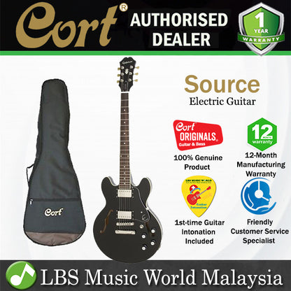 Cort Source Set In Semi Hollow Single Cutaway Maple Top Black Electric Guitar with Bag