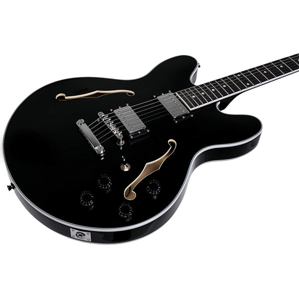 Cort Source Set In Semi Hollow Single Cutaway Maple Top Black Electric Guitar with Bag