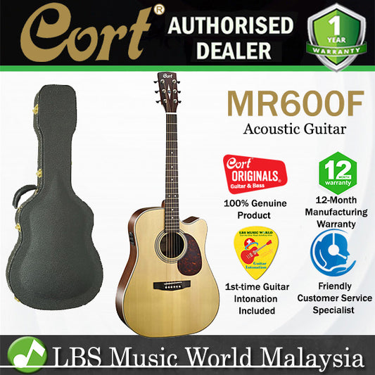 Cort MR600F Dreadnought Cutaway Solid Spruce Top Acoustic Guitar with Pickup and Case Natural (MR 600F)
