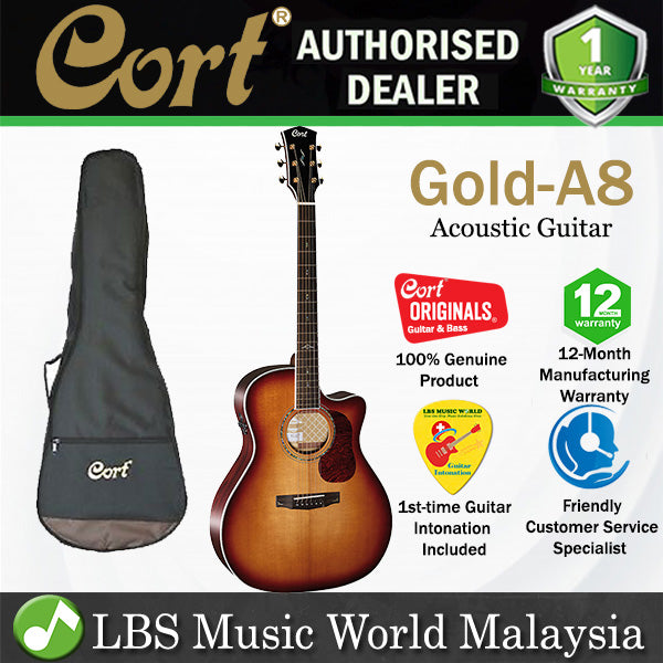 Cort Gold-A8 Auditorium Cutaway Torrefied Solid Sitka Spruce Acoustic Guitar with Bag Light Burst (Gold  A8)