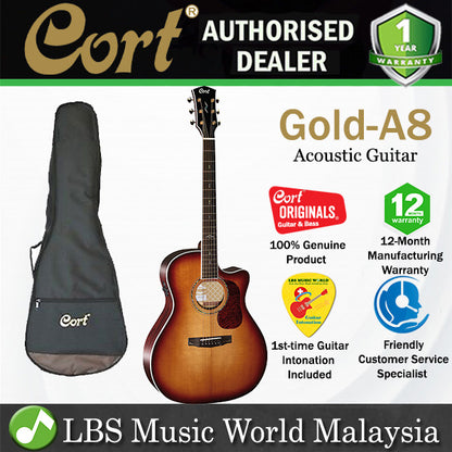 Cort Gold-A8 Auditorium Cutaway Torrefied Solid Sitka Spruce Acoustic Guitar with Bag Light Burst (Gold  A8)