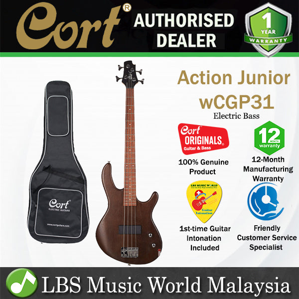 Cort Action Junior w/CGP31 4 String Double Cutaway Agathis Open Pore Walnut Electric Bass Guitar