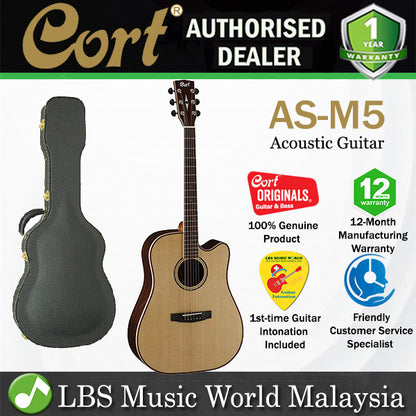 Cort AS-M5 Dreadnought Solid Sitka Spruce Top Acoustic Guitar with Case Natural (AS M5)