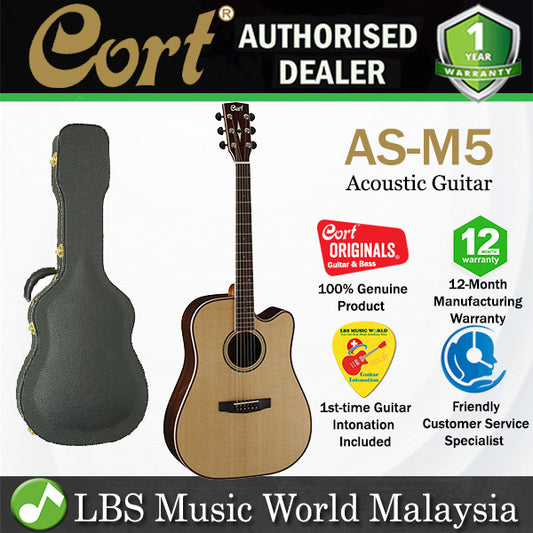 Cort AS-M5 Dreadnought Solid Sitka Spruce Top Acoustic Guitar with Case Natural (AS M5)