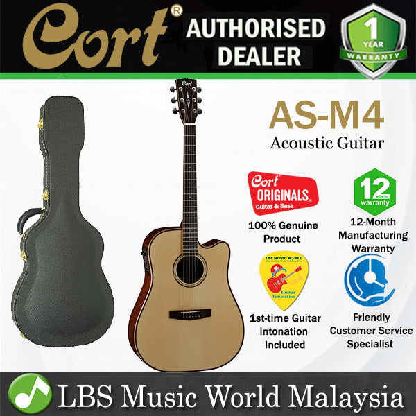 Cort AS-M4 Dreadnought Solid Sitka Spruce Top Acoustic Guitar with Case Natural (AS M4)