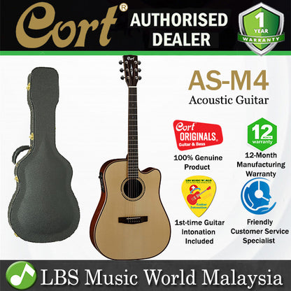 Cort AS-M4 Dreadnought Solid Sitka Spruce Top Acoustic Guitar with Case Natural (AS M4)