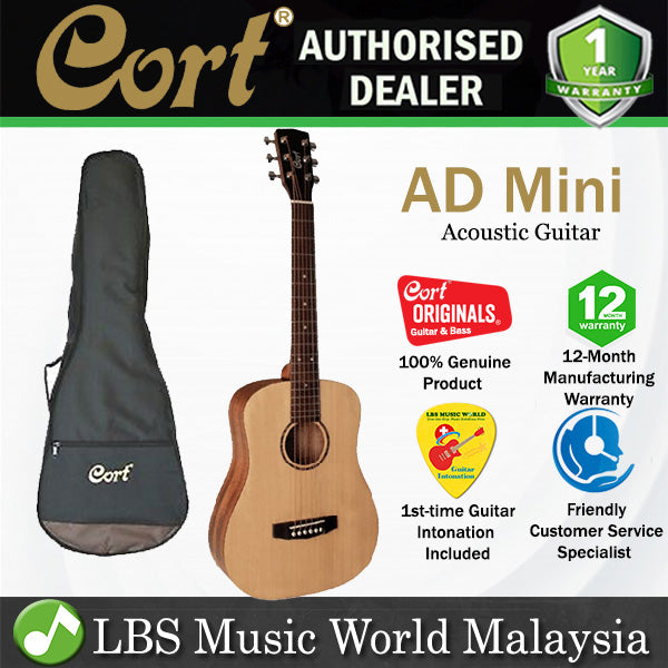 Cort AD Mini Dreadnought 3/4 size Spruce Top Natural Acoustic Guitar with Bag Open Pore