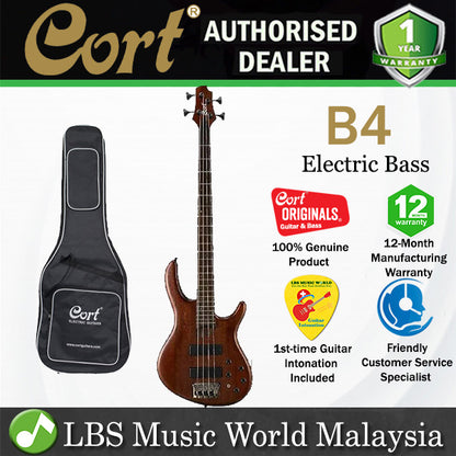 Cort B4 4 String Double Cutaway Bolt On Swamp Ash Open Pore Mahogany Electric Bass Guitar